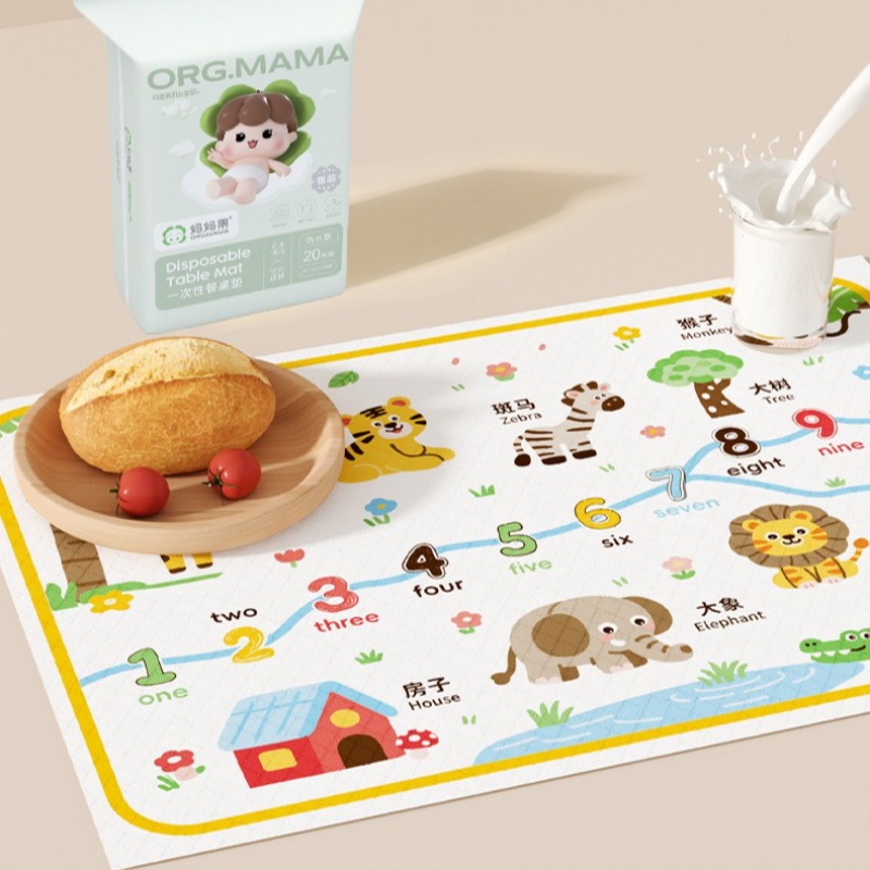 Printed Bibs Pack - 20er-Pack Wasserdichte Einweg-Tischsets für Babys Klebrige