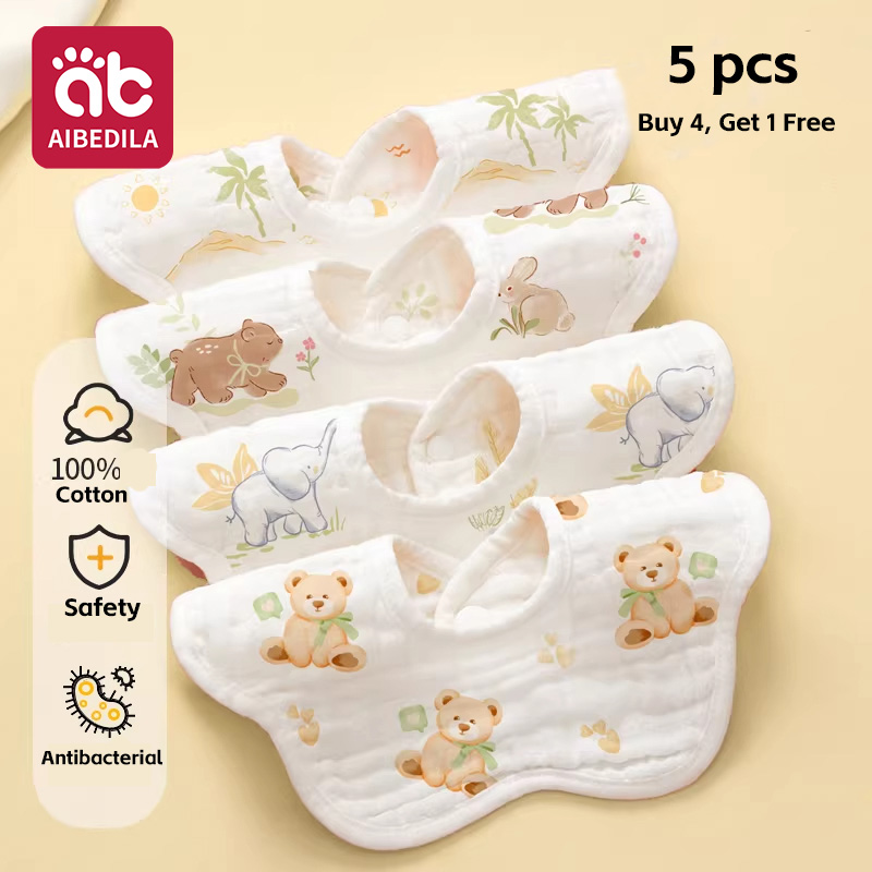 Printed Bibs Pack - 5er-Pack Baby-Musselin-Lätzchen, hautfreundliche, weiche Baumwoll-Sabberlätzchen für