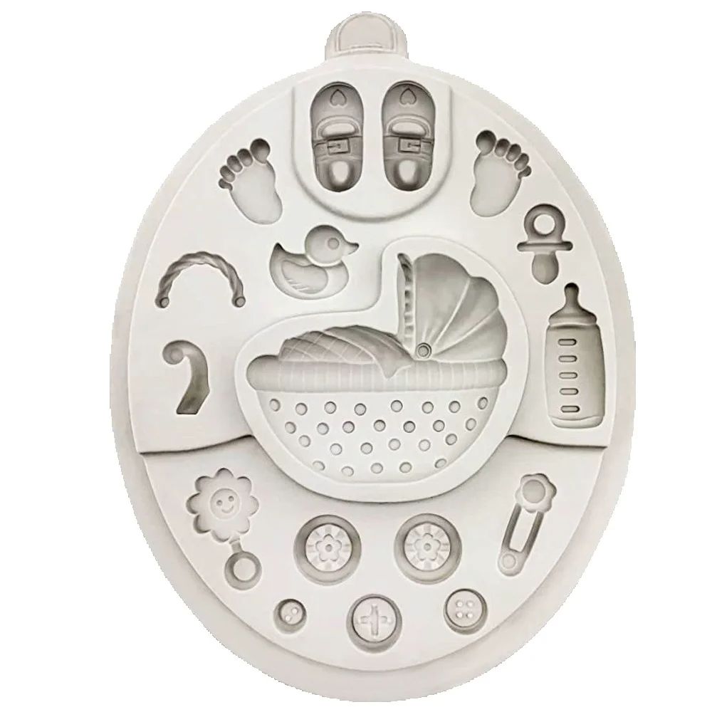 Baby Clothing Yellow - Baby-Serie Silikon-Fondantform: Wiege, Kleidung, Knöpfe, Flasche,