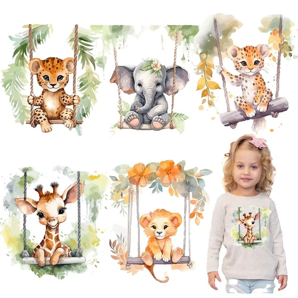 Baby Clothing Elephant - Baby-Tiermotive auf Schaukeln, Wärmeübertragungen für Kinderkleidung,